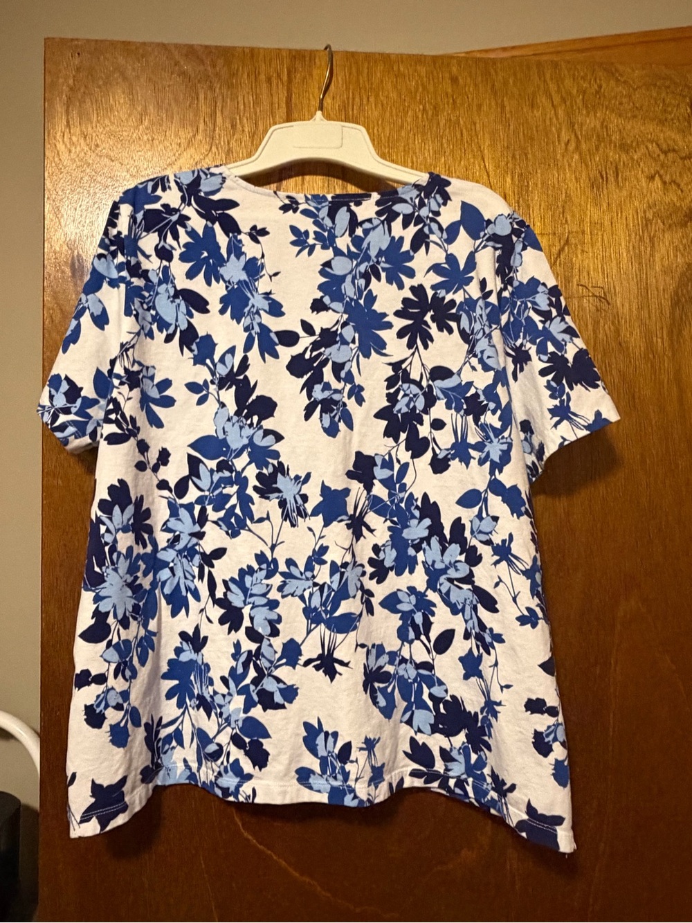 Women’s Blue Floral Short Sleeve Top - White Background